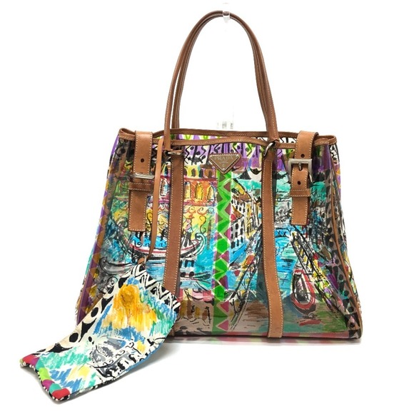 PRADA BR2515 Venezia Print Tote Bag in Vinyl/Leather, Multicolor - Picture 1 of 16